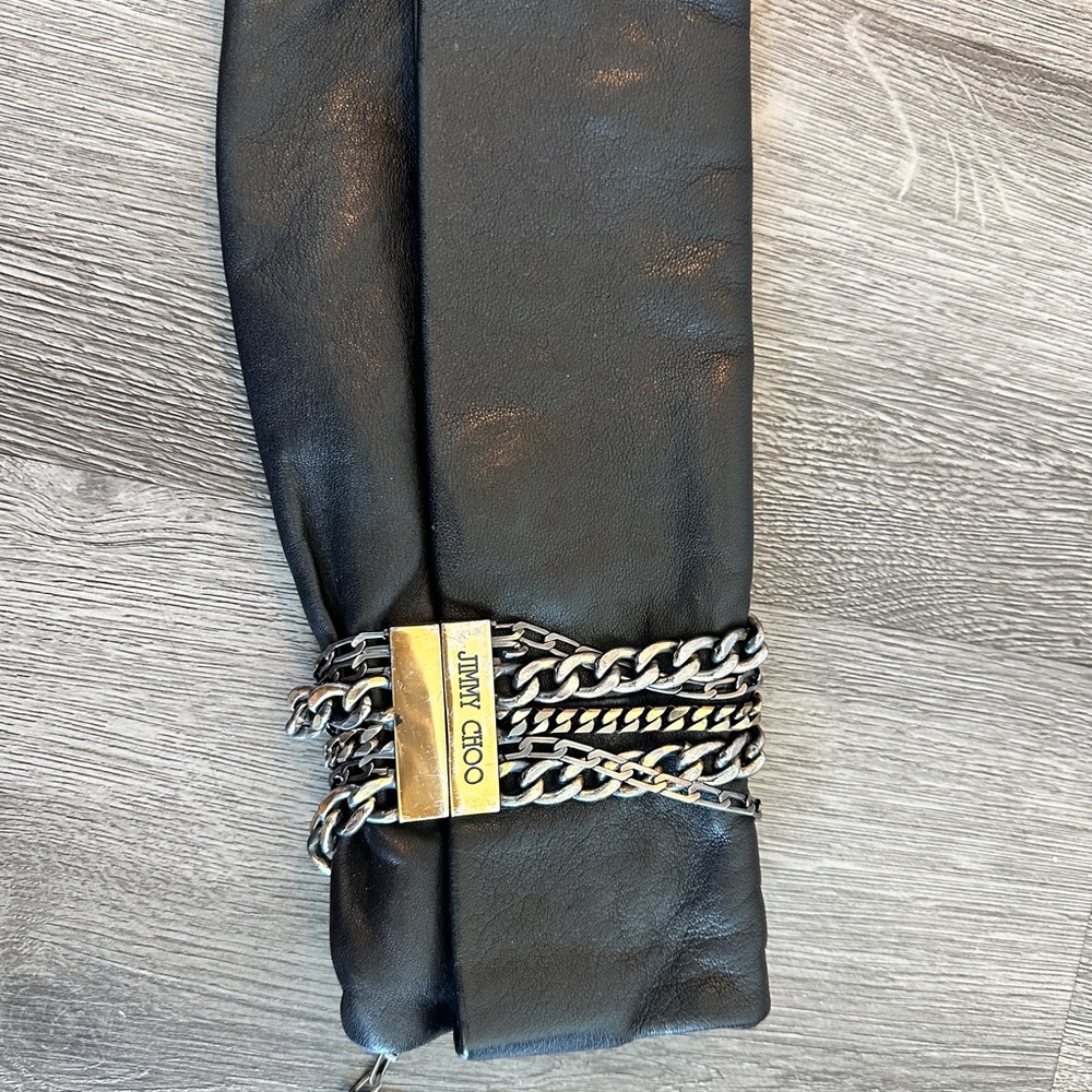 Jimmy Choo Black Clutch with Silver and Gold Chain